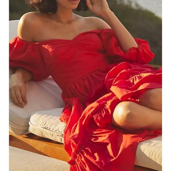 Anthropologie ATSU Dress Red Off-The-Shoulder Red Maxi Dress - Picture 13 of 15